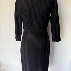 NWT Ann Taylor Black Pinstripe Long Sleeve Dress
